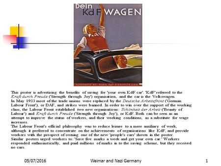 05/07/2016Weimar and Nazi Germany1 2 Hitler's Economic Policy How Hitler Transformed the German Economy.