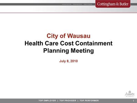 1 City of Wausau Health Care Cost Containment Planning Meeting July 8, 2010.