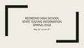 REDMOND HIGH SCHOOL STATE TESTING INFORMATION SPRING 2016 May 31 st to June 3 rd.