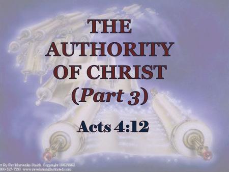 Introduction : 1. Acts 4:12 : Authority and salvation is in only one name: we must submit to receive salvation.