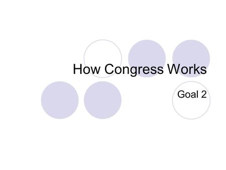 How Congress Works Goal 2. Congressional Rules -Developed to help Congress operate -House has more rules than Senate why??? -Parliamentary Procedures.