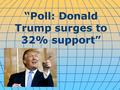 “Poll: Donald Trump surges to 32% support”. Washington D.C. - Trump has become the first Republican presidential candidate to top 30% support in the race.