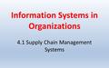 Information Systems in Organizations 4.1 Supply Chain Management Systems.