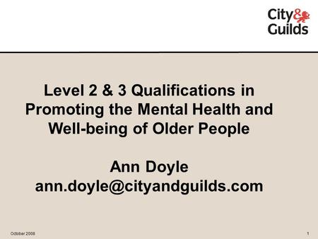 November 20071 October 20081 Level 2 & 3 Qualifications in Promoting the Mental Health and Well-being of Older People Ann Doyle