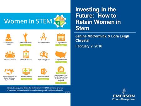 Investing in the Future: How to Retain Women in Stem Janine McCormick & Lora Leigh Chrystal February 2, 2016.