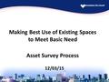 Making Best Use of Existing Spaces to Meet Basic Need Asset Survey Process 12/03/15.