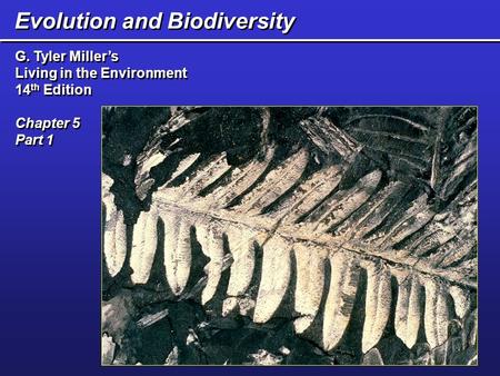 Evolution and Biodiversity G. Tyler Miller’s Living in the Environment 14 th Edition Chapter 5 Part 1 G. Tyler Miller’s Living in the Environment 14 th.