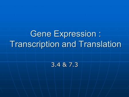 Gene Expression : Transcription and Translation 3.4 & 7.3.