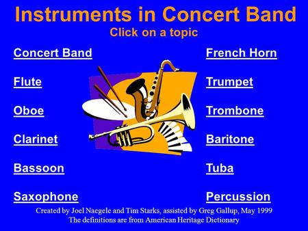 Instruments in Concert Band