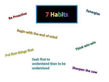 #1- Be Proactive I am a Responsible person. I take the blame for my wrong actions. I choose my mood, actions, and attitude. I Do The right thing without.