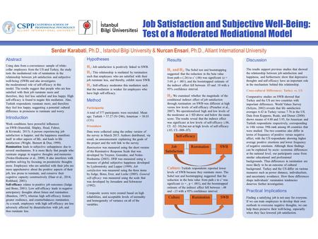 Job Satisfaction and Subjective Well-Being: Test of a Moderated Mediational Model Serdar Karabati, Ph.D., Istanbul Bilgi University & Nurcan Ensari, Ph.D.,