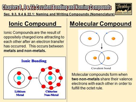 Ionic Compound Molecular Compound Ionic Compounds are the result of oppositely charged ions attracting to each other after an electron transfer has occurred.