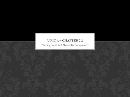 Naming Ionic and Molecular Compounds. International Union of Pure and Applied Chemistry is responsible for naming compounds. IUPAC.