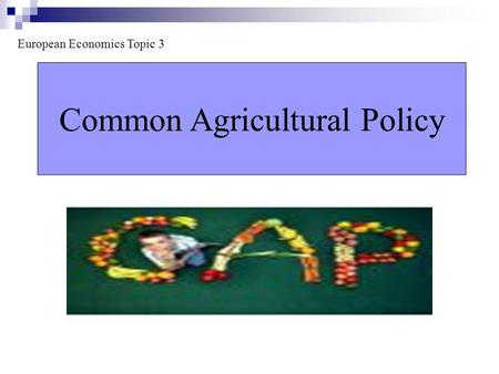 Common Agricultural Policy European Economics Topic 3.