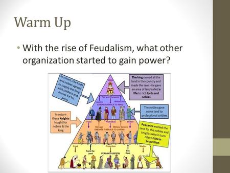 Warm Up With the rise of Feudalism, what other organization started to gain power?