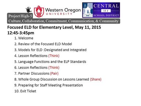 Focused ELD for Elementary Level, May 11, :45-3:45pm