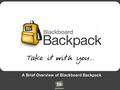 A Brief Overview of Blackboard Backpack. Key Student Benefits: Access Organize Interact.