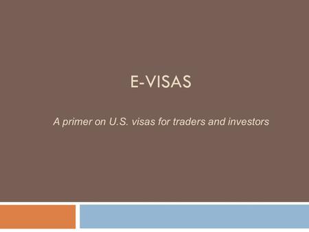 E-VISAS A primer on U.S. visas for traders and investors.