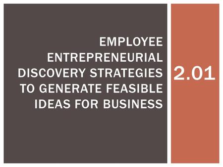 2.01 EMPLOYEE ENTREPRENEURIAL DISCOVERY STRATEGIES TO GENERATE FEASIBLE IDEAS FOR BUSINESS.