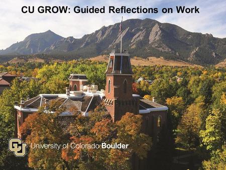 CU GROW: Guided Reflections on Work. University of Colorado Boulder Chancellor’s Call to Action, Fall 2013 Increase campus: o Reputation o Revenue o Retention.