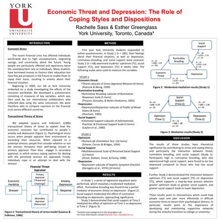 First year York University students responded to online questionnaires. In Study 1 (n = 285), their feelings about their financial situation, as well as.