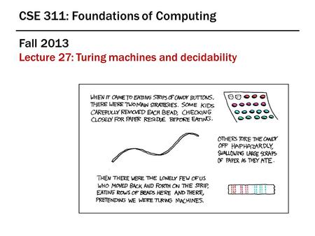 Fall 2013 Lecture 27: Turing machines and decidability CSE 311: Foundations of Computing.