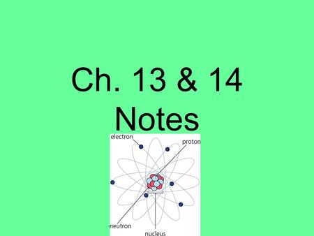 Ch. 13 & 14 Notes. 13.1Evolution of Atomic Models Dalton –Atom was a solid indivisible mass.