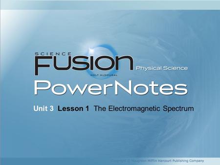 Copyright © Houghton Mifflin Harcourt Publishing Company Unit 3 Lesson 1 The Electromagnetic Spectrum.