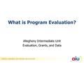 What is Program Evaluation? Allegheny Intermediate Unit Evaluation, Grants, and Data.