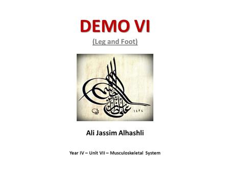 DEMO VI DEMO VI (Leg and Foot) Ali Jassim Alhashli Year IV – Unit VII – Musculoskeletal System.