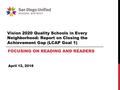 Vision 2020 Quality Schools in Every Neighborhood: Report on Closing the Achievement Gap (LCAP Goal 1) FOCUSING ON READING AND READERS April 12, 2016.