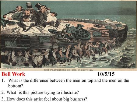 Bell Work 10/5/15 1.What is the difference between the men on top and the men on the bottom? 2.What is this picture trying to illustrate? 3.How does this.