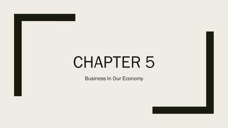 CHAPTER 5 Business In Our Economy. Goals ■DISTINGUISH the four basic kinds of businesses. ■RECOGNIZE seven kids of activities performed by businesses.