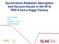 Synchrotron Radiation Absorption and Vacuum Issues in the IR at PEP-II and a Higgs Factory John Seeman, SLAC October 11, 2014 HF2014 Beijing.