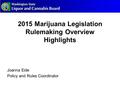 2015 Marijuana Legislation Rulemaking Overview Highlights Joanna Eide Policy and Rules Coordinator.