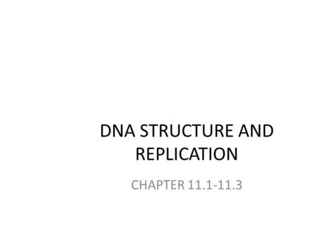 DNA STRUCTURE AND REPLICATION CHAPTER 11.1-11.3. What is DNA? Hereditary material present in all living cells Composed of monomers called nucleotides.