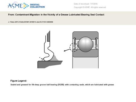 Date of download: 7/7/2016 Copyright © ASME. All rights reserved. From: Contaminant Migration in the Vicinity of a Grease Lubricated Bearing Seal Contact.