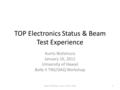 TOP Electronics Status & Beam Test Experience Kurtis Nishimura January 16, 2012 University of Hawaii Belle II TRG/DAQ Workshop Belle II TRG/DAQ - January.