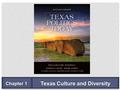 Texas Culture and Diversity Chapter 1. LEARNING OBJECTIVES LO 1.1Analyze the relationships among Texas political culture, its politics, and its public.