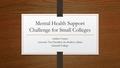 Mental Health Support Challenge for Small Colleges Andrea Conner Associate Vice President for Student Affairs Grinnell College.