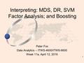 1 Peter Fox Data Analytics – ITWS-4600/ITWS-6600 Week 11a, April 12, 2016 Interpreting: MDS, DR, SVM Factor Analysis; and Boosting.