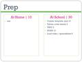 Prep At School | 30 Copies: template, quiz 10 Tables: cover sheets 3 TWIC 2 NOAH 10 Load video / spreadsheet 5 At Home | 10 xxx.