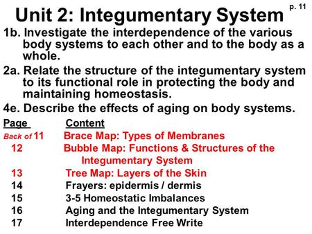 Unit 2: Integumentary System 1b. Investigate the interdependence of the various body systems to each other and to the body as a whole. 2a. Relate the structure.