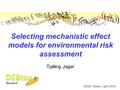 Selecting mechanistic effect models for environmental risk assessment Tjalling Jager SETAC Nantes, April 2016.