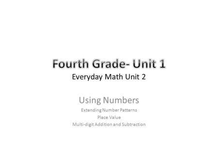 Using Numbers Extending Number Patterns Place Value Multi-digit Addition and Subtraction.