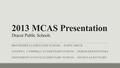 2013 MCAS Presentation Dracut Public Schools BROOKSIDE ELEMENTARY SCHOOL – DAWN SMITH JOSEPH A. CAMPBELL ELEMENTARY SCHOOL – DEBORAH KONIOWKA GREENMONT.