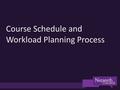 Course Schedule and Workload Planning Process. Foster dialogue and gather feedback Review process for 2014 Provide resources to assist in schedule and.