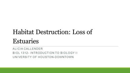 Habitat Destruction: Loss of Estuaries ALICIA CALLENDER BIOL 1312- INTRODUCTION TO BIOLOGY II UNIVERSITY OF HOUSTON-DOWNTOWN.