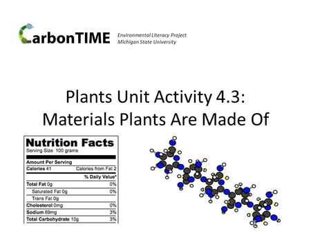 Environmental Literacy Project Michigan State University Plants Unit Activity 4.3: Materials Plants Are Made Of.