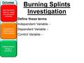 Evaluate the effectiveness of the method. Independently design a practical. Outcomes Use the terms interval, range and precision correctly. Burning Splints.